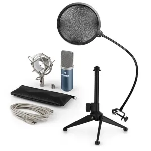 Auna MIC-900BL V2, USB mikrofon set, plavi, kondenzatorski mikrofon + pop-filter + stalak za stol
