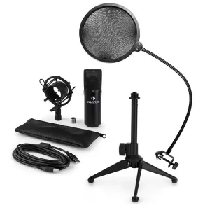 Auna MIC-900B V2, USB mikrofon set, crni, kondenzatorski mikrofon + pop-filter + stalak za stol