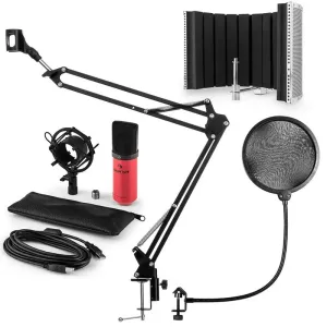 Auna MIC-900RD USB V5, crveni, kondenzatorski mikrofon, nosač mikrofona, apsorpcijski panel, pop filter