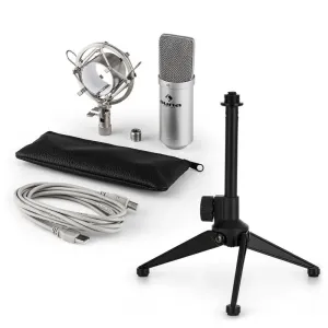Auna MIC-900S V1, USB mikrofon set, srebrni, kondenzatorski mikrofon + stalak za stol