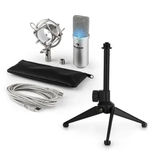 Auna MIC-900S-LED V1, USB mikrofon set, srebrni, kondenzatorski mikrofon + stalak za stol