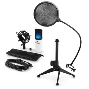 Auna MIC-900WH-LED V2, USB mikrofon set, bijeli, kondenzatorski mikrofon + pop-filter + stalak za stol