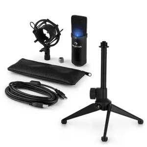 Auna MIC-900B-LED V1, USB mikrofon set, crni, kondenzatorski mikrofon + stalak za stol
