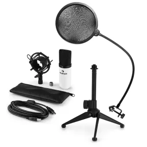 Auna MIC-900WH V2, USB mikrofon set, bijeli, kondenzatorski mikrofon + pop-filter + stalak za stol