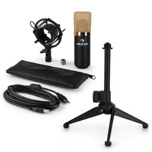 Auna MIC-900BG-LED V1, USB mikrofon set, crno-zlatni, kondenzatorski mikrofon + stalak za stol