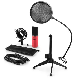 Auna MIC-900RD V2, USB mikrofon set, crveni, kondenzatorski mikrofon + pop-filter + stalak za stol