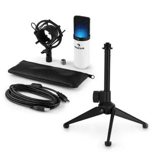 Auna MIC-900WH-LED V1, USB mikrofon set, bijeli, kondenzatorski mikrofon + stalak za stol