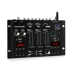 Auna Pro DJ-22BT, MKII, mikseta, 3/2 kanalna-DJ-mikseta, BT, 2 x USB, montaža na rack, crna boja