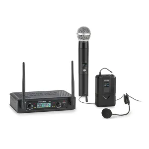 Auna Pro UHF200F-HB, set dvokanalnih UHF bežičnih mikrofona, prijemnik, ručni mikrofon, odašiljač