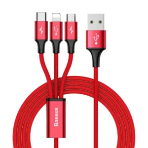 Baseus Rapid USB - micro USB / Lightning / USB-C kabel 3A 1,2m, crvena #393047