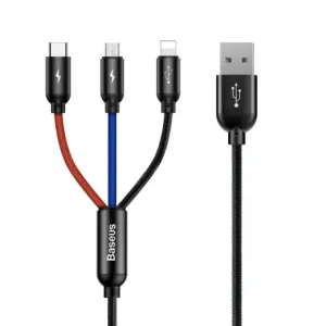 Baseus Three Primary kabel USB - Micro USB / Lightning / USB-C 3.5A 1.2m, crno #362263