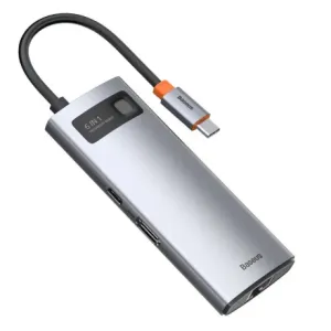 Baseus Metal Gleam HUB adapter USB-C - USB-C, 3x USB, HDMI, RJ45, siva #361991