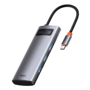 Baseus Metal Gleam HUB adapter USB-C - USB-C PD 100W / HDMI 4K / 3x USB 3.2, siva #361990