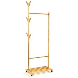 Blumfeldt Vješalica s policom, stalak za odjeću, 57,5 ​​× 173 cm, asimetrični dizajn, bambus