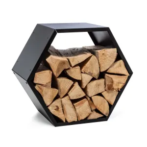 Blumfeldt Hexawood Black, spremnik za drvo, šesterokutni oblik, 50,2 × 58 × 32 cm