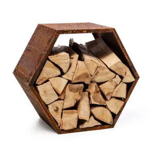 Blumfeldt Hexawood Rust, stalak za drvo, šesterokutni oblik, 50,2 × 58 × 32 cm