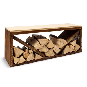Blumfeldt Kindlewood L Rust, stalak za drvo, klupa, 104 × 40 × 35 cm, bambus, cink