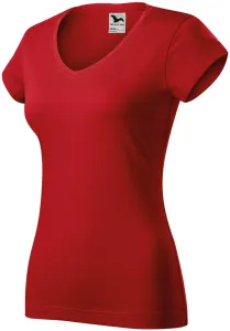 Ženska majica slim fit s V izrezom, crvena, XS
