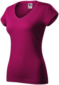 Ženska majica slim fit s V izrezom, fuksija crvena, XL
