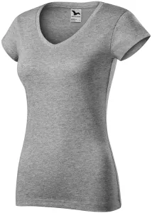 Ženska majica slim fit s V izrezom, tamno sivi mramor, XS #265453