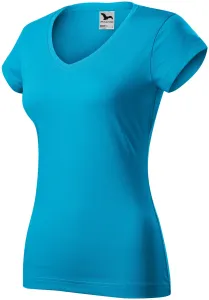 Ženska majica slim fit s V izrezom, tirkiz, XL