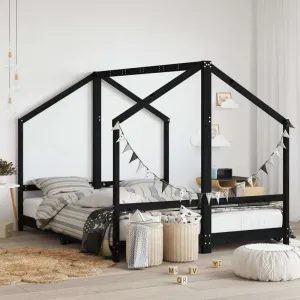 Okvir za dječji krevet crni 2x(80x200) cm masivna borovina