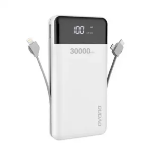 Dudao K1Max Power Bank 30000mAh 2x USB + kabel Lightning / USB-C / Micro USB, bijela #362666