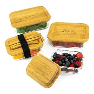 Gramercy Set od 4 staklenke za svježu hranu, borosilikatno staklo, poklopci od bambusa, slaganje, 4 veličine