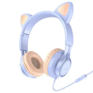 Hoco W36 slušalice z mačjimi ušesi 3.5mm mini jack, svetloplava