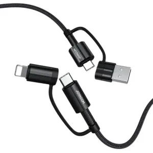 Joyroom 4in1 kabel USB-C / USB - USB-C / Lightning QC PD 3A 60W 1.2m, crno #369070
