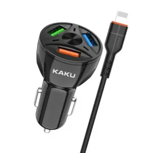 KAKU Car Charger auto punjač 3xUSB QC 4.8A 20W + Lightning kabel, crno #369309