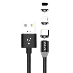 KAKU Magnetic 3in1 kabel USB - Lightning / USB-C / Micro USB 3A 1m, crno #369277