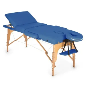KLARFIT MT 500, plava, stol za masažu, 210 cm, 200 kg, sklopljiv, mekana površina, torba