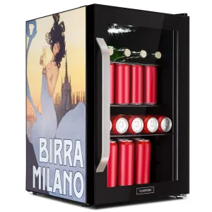Klarstein Beersafe 70, Birra Milano Edition, hladnjak, 70 litara, 3 police, panoramska staklena vrata, nehrđajući čelik