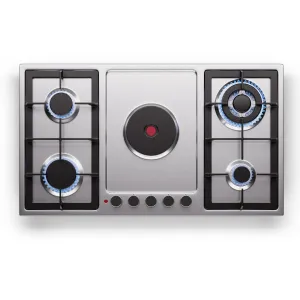 Klarstein MultiChef 5 ploča za kuhanje, električna i plinska ploča za kuhanje, 5 zona za kuhanje, 4 plamenika, 1 električna ploča