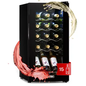 Klarstein Shiraz 15 Slim Uno, hladnjak za vino, 44 L, touch screen, 135 W, 5 – 18 °C, crna #485733