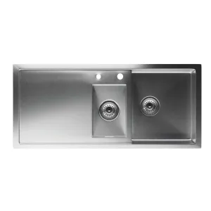 Klarstein TitanSteel, kuhinjski sudoper 1.5, s glavnim i bočnim sudoperom, ocjedni dio, 100 x 45 cm (DxŠ), nehrđajući čelik, površina otporna na ogrebotine, otporna na toplinu