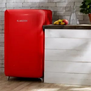 Klarstein PopArt-Bar, crveni hladnjak, 136l, retro dizajn, 3 kata, odjeljak za povrće, A+
