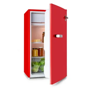 Klarstein Beercracker 91L, hladnjak, energetska klasa A+, zamrzivač, otvarač za flaše, crveni