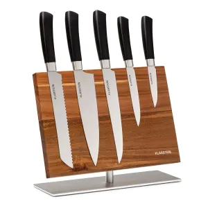 Klarstein Kiru 6-dijelni set noževa, 5 noževa, čelične oštrice, stalak od plemenitog bagremovog drva, magnetski