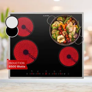Klarstein Virtuosa 4 Prime, ugradbena ploča za kuhanje, 4 zone, 6500W, staklokeramika, okvir od nehrđajućeg čelika