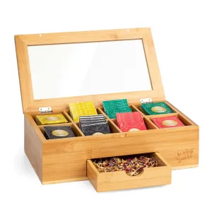Klarstein Kutija za čaj s dodatnim pretincem, 8 unutarnjih odjeljaka, 120 vrećica čaja, plastični prozor, bambus