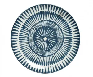 Mělký keramický talíř, motiv čárky, průměr 19 cm, bílo - modrý
