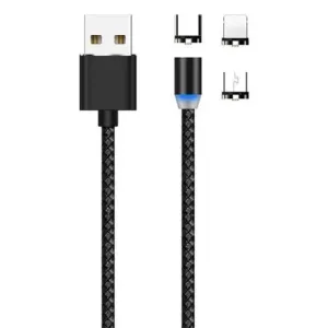 MG 3in1 magnetski USB kabel + plug adapter Micro USB / USB-C / Lightning 1m, crno #374076