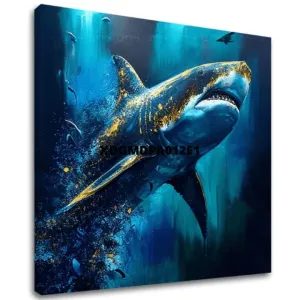 Dekorativna slika na platnu - PREMIUM ART - Shark Force in Dark Water ()