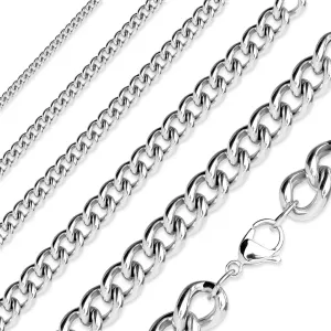Lančić od nehrđajućeg čelika, sjajne elipsaste karike, srebrna boja - Širina: 3 mm, Duljina: 435 mm