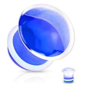 Čep za uho, prozirno staklo, konveksnog oblika s plavom pozadinom, gumica - Širina: 8 mm