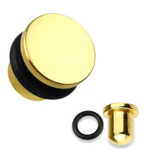 Čepić za uši od čelika 316L u zlatnoj boji, crna gumica, različite širine - Širina: 5 mm