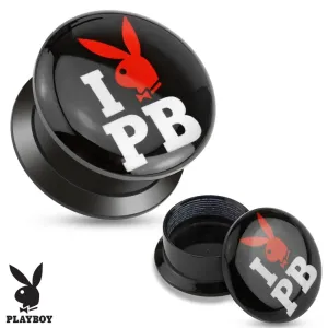 Crni proširivač za uho izrađen od akrilika - I love Playboy - Širina: 14 mm