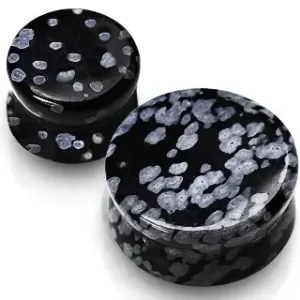Plug za uši  - Obsidijan, poludragi kamen crne boje, mramorni uzorak - Širina: 25 mm